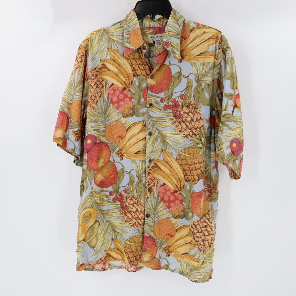 Vintage Reyn spooner hawaiian shirt men's small banana mango fruit print rayon